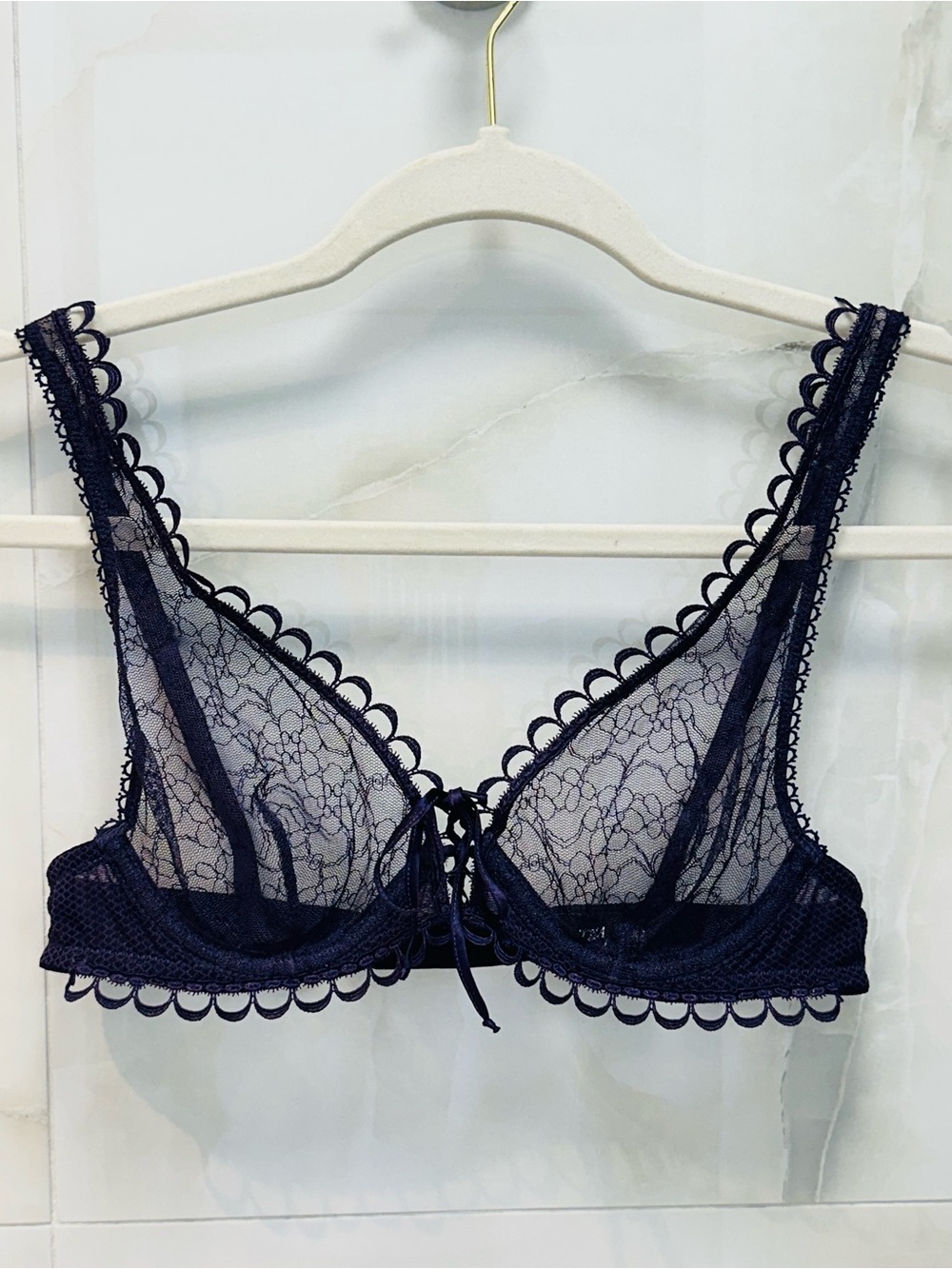 La Perla Sheer Lace Plunge Bra in Purple
